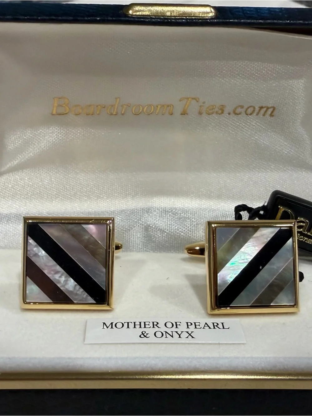 Boardroom Ties Mother of Pearl & Onyx Square Cufflinks - Black and Iridescent